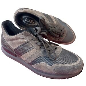 Tods Mens Brown Grey Suede Mesh Sneakers Sz 8.5 High End Italian Designer Shoes